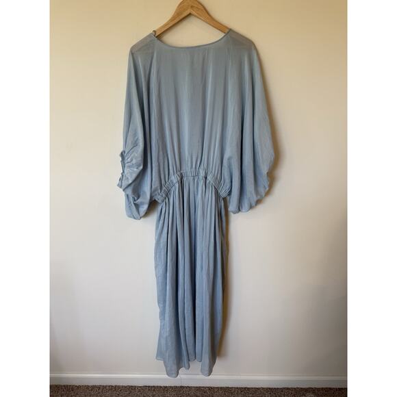 Banana Republic Dress Large Powder Blue Eliana NWT Cotton Silk Maxi Flowy Boho - Picture 3 of 12